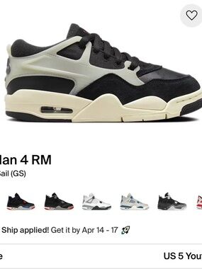 Jordan 4 RM Black and Sail Low-Top Sneaker
